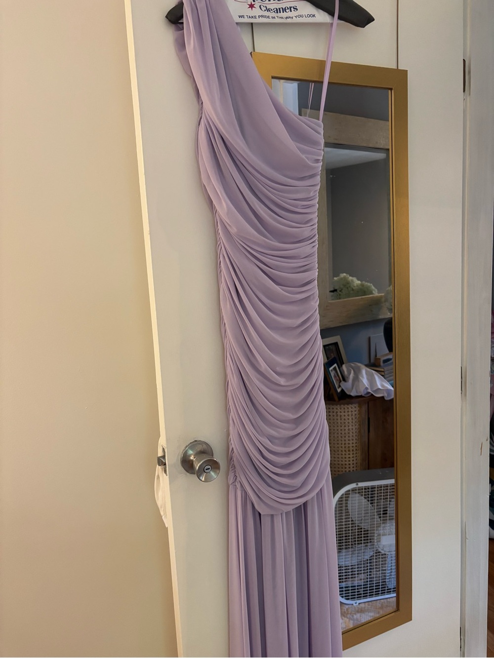 Pinkblush One-Shoulder Lavender Ruched Chiffon Gown